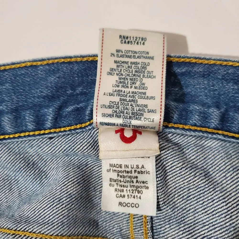 True Religion Mens Rocco Button Fly Relaxed Skinny Jeans Size 36 Medium Wash